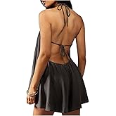 Verdusa Women's Party Outfits Y2K Tie Backless Halter Mini Dress Ruched Sleeveless Vacation Dresses Jumpsuit Romper