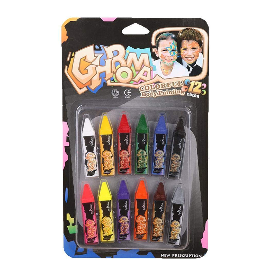 Whatyiu Fully Washable 12 Colors Face Paint Safe Face and Body Crayons Painting Pigments- Halloween Festival Party Makeup