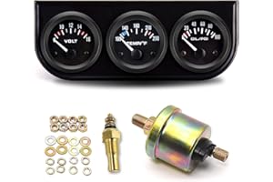 0769FUWU 3 in 1 Car Meter Auto Gauge Voltmeter Water Gauge Oil Press Gauge 2" Chrome Voltage Gauge Water Temp Gauge Oil Pressure Sensor 12V 52mm Triple Gauge Kit