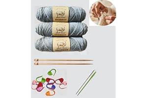 Knitting Kit for Beginners Adults, 2 Pcs Bamboo Needle, Wool Yarn, Knitting Needles, Yarn Needle & Stitch Markers Hobby for L