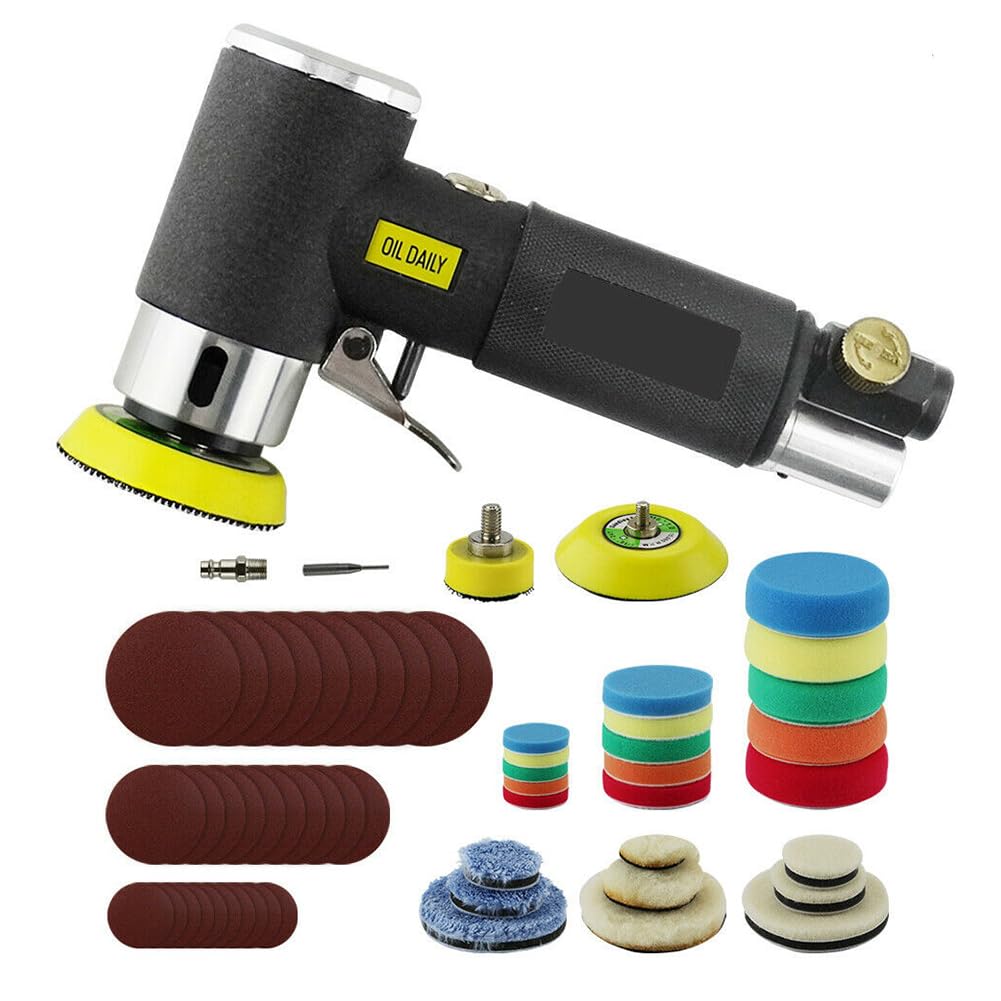 Photo 1 of 60Pcs Mini Air Sander Kit, Pneumatic Sander with 1” 2” 3” Backing Plates, Sanding Discs, Buffing Pads for Random Orbital Sanding Buffing Polishing