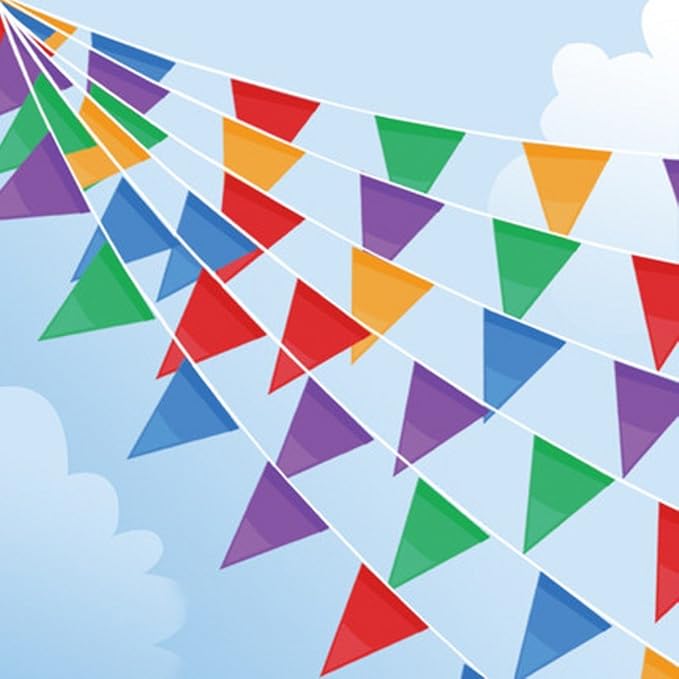 Joykey Wimpel Banner 200 Fahnen Nylon Bunting Dreieck Wimpelkette Dekoration Flagge für Party draussen Garten,100 m