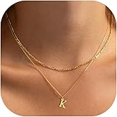 GRCLD Initial Necklaces for Women Dainty Gold Silver Layered Letter Pendant Necklace Cute Figaro Chain Choker Necklace Personalized Trendy Stuff Jewelry Stack Gift for Women Her