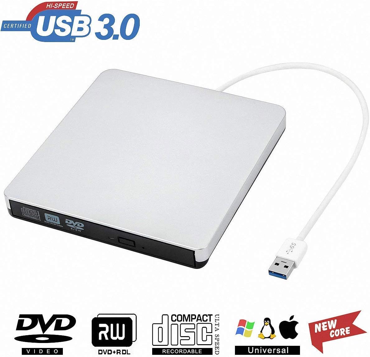 KILINEO FBA_LYSB01LYC9F3R-CMPTRACCS External CD/DVD Drive,USB 3.0 DVD +/-RW Superdrive CD Burner with High Speed Data Transfer Compatible for MacBook Laptop Desktop PC Windows10 /8/7 /XP Linux Mac OS (Silver)