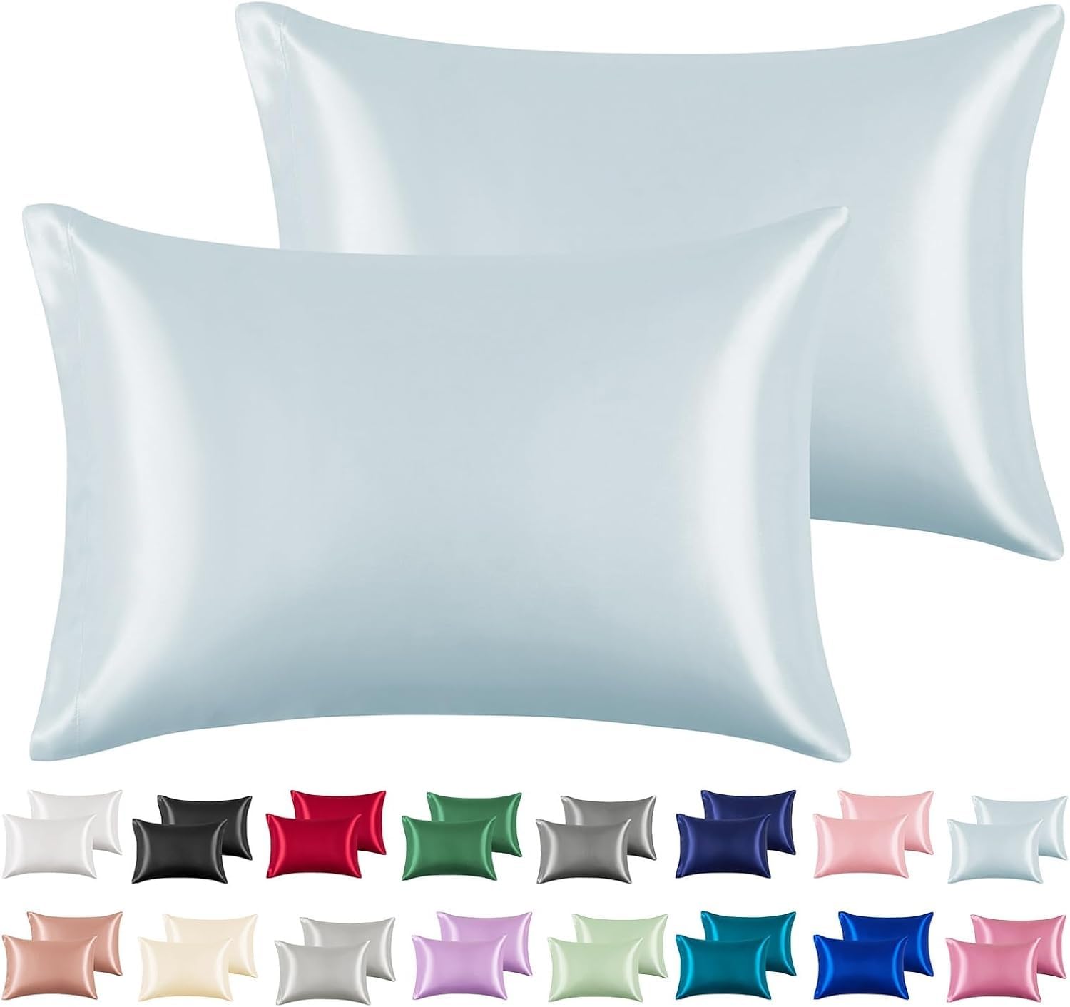 2pc New Queen/Standard Silk~y Satin Pillow Case Multiple Colors (Silver, Standard)