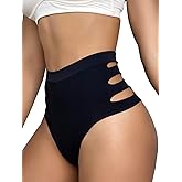 OYOANGLE Women's High Waist Cut Out Panties Solid Tummy Control Stretchy Brief Underwear