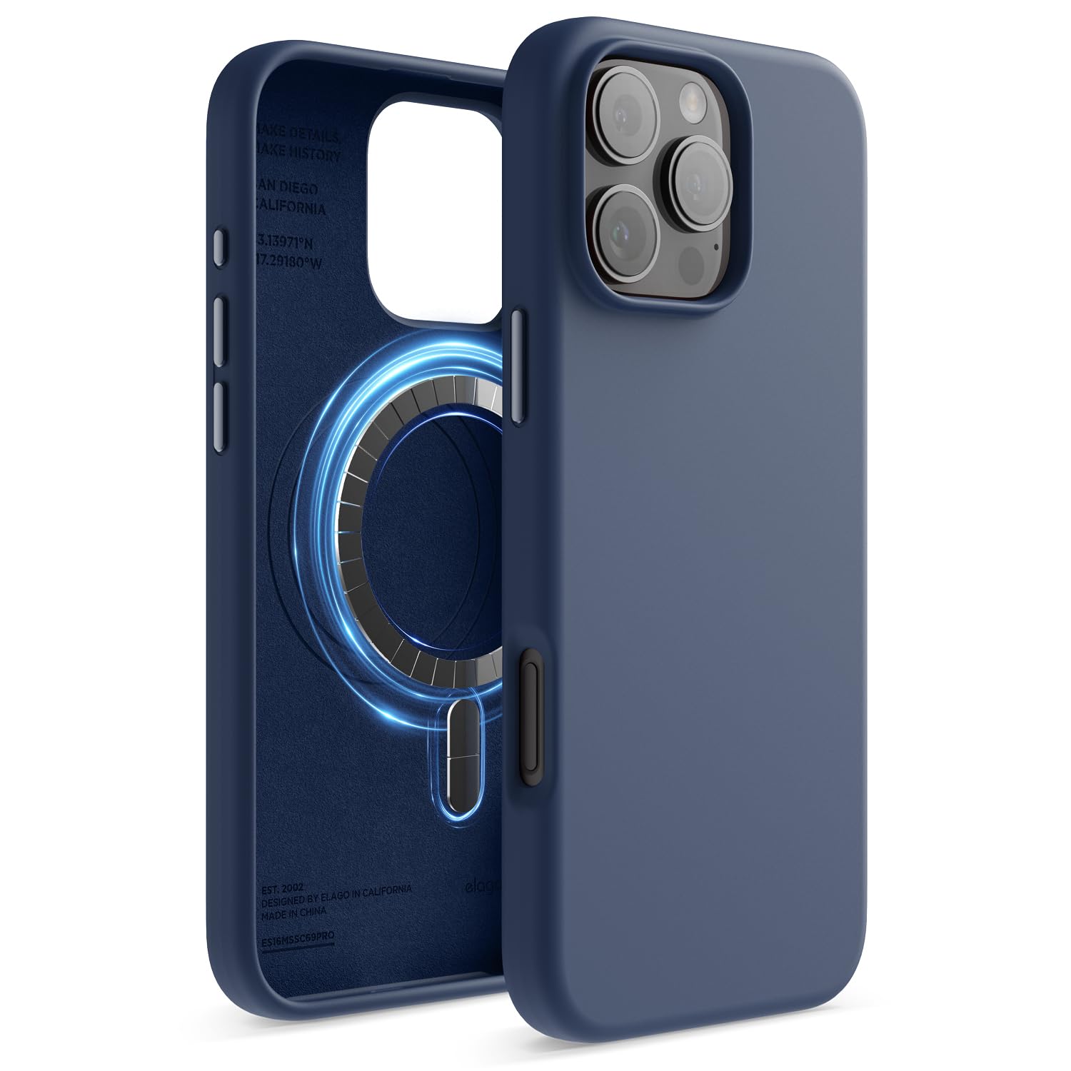 elago Magnetic Silicone Case Compatible with iPhone 16 Pro Max Case 6.9 Inch Compatible with All MagSafe Accessories - Built-in Magnets, Soft Grip Silicone, Shockproof (Jean Indigo)