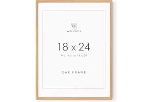 WALLWISY 18x24 Poster Frame, Solid Oak 18 x 24 Poster Frames Matted to 16x20, 24x18 Natural Wooden Frame Horizontal or Vertical Wall Mounting, Set of 1