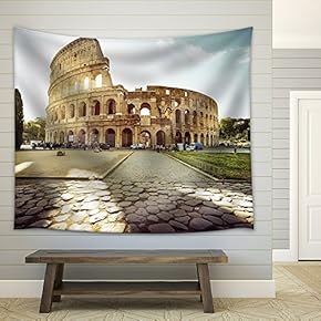 Colosseum in Rome and Morning Sun, Italy - Fabric Wall Tapestry Home Decor - 51x60 inches