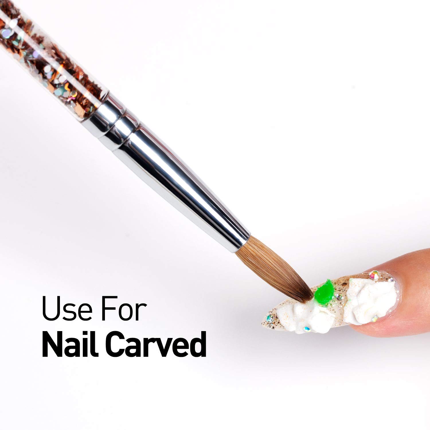 Modelones Acrylic Nail Brush for Acrylic Powder Manicure Pedicure 1pcs Kolinsky Sable Acrylic Nails Round Nail Art Brush With Liquid Glitter Handle #Size 8: Beauty