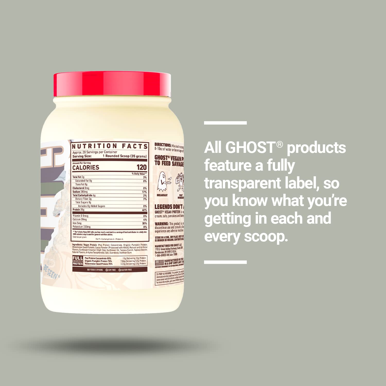 GHOST Vegan Protein Powder, Chocolate Cereal Milk - 2lb, 20g of Protein - Plant-Based Pea & Organic Pumpkin Protein - ­Post Workout & Nutrition Shakes, Smoothies, & Baking - Soy & Gluten-Free