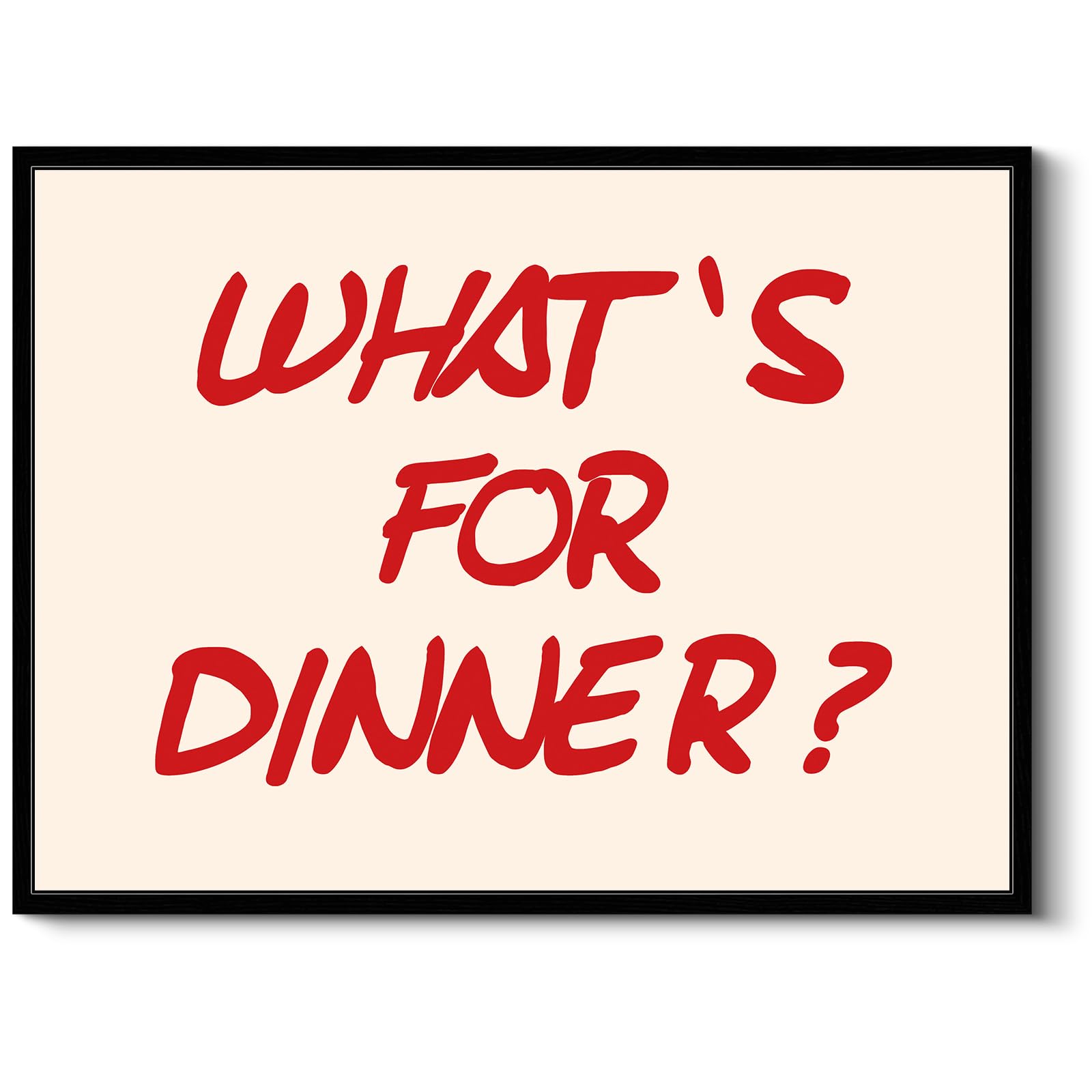 Photo 1 of Framed Canvas Wall Art 12"x16" Funny Playful Kitchen Decor, Minimalist What’s for Dinner? Modern Dining Room Typography Art, Quirky Sign with a Humorous Touch Lighthearted Home Decor