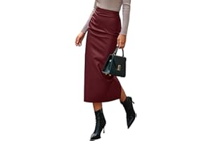 BTFBM Skirts for Women Trendy Fall 2025 Elastic Waist Ruched Bodycon Slit Pencil Midi Leather Skirt Bussiness Casual