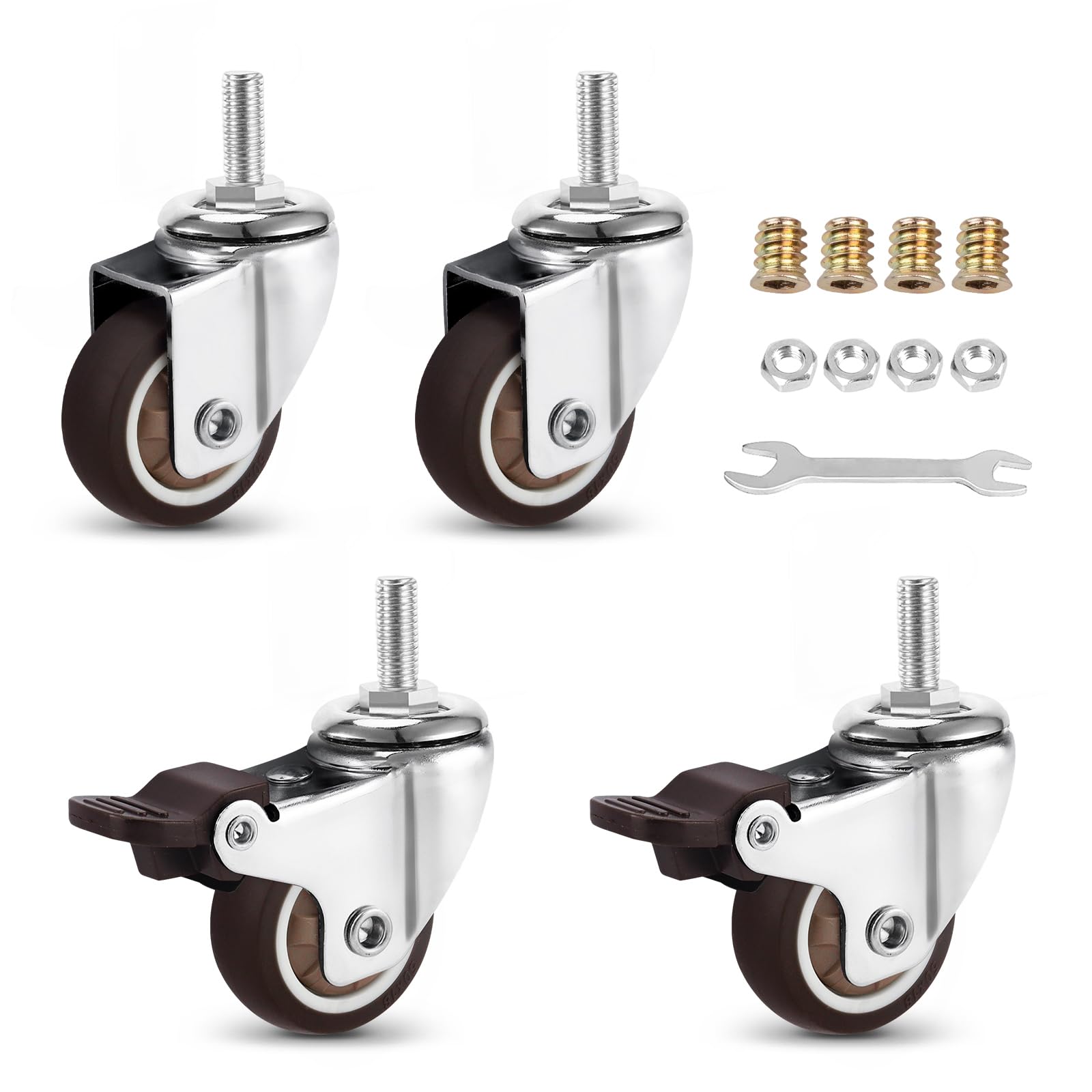 Photo 1 of 1.5Inch Low Profile Furniture Casters, Mute Swivel Rubber Wheels with M8*20mm Stem Threaded Mini Casters, Load Capacity 200lbs