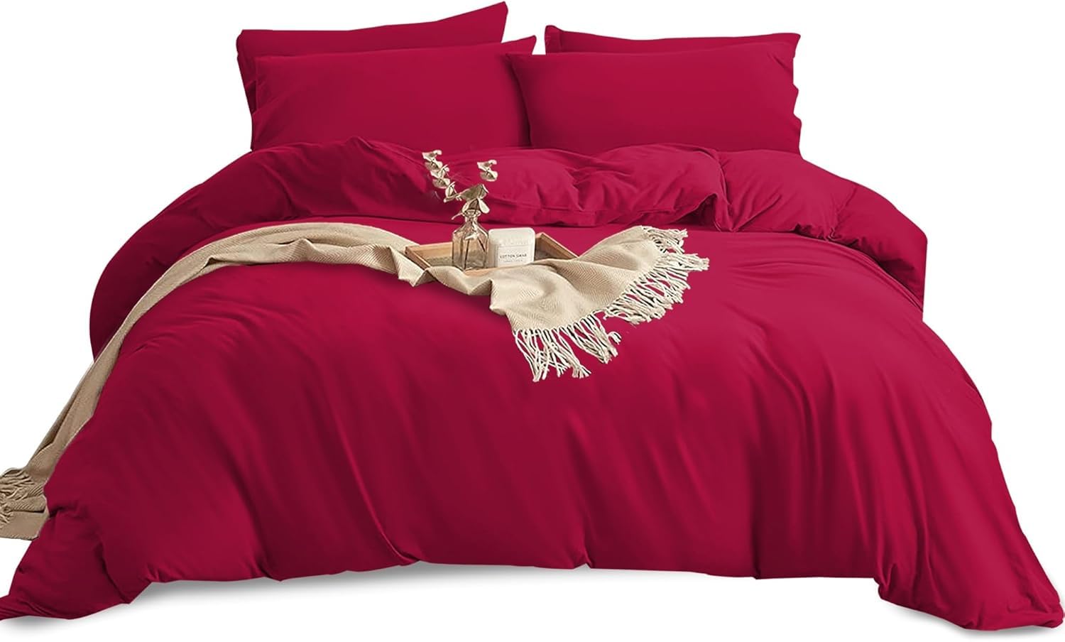 Yorkshire Bedding King Size Duvet Cover Sets Soft Breathable Brushed Microfibre Plain Duvet Cover with Pillow cases Button Closure Quilt Cover Bed Set Burgundy
