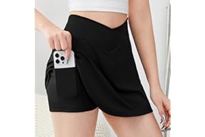 Girls’ Yoga Skort with Hidden Pockets, Sports Shorts for Gym, Running, Walking, High-Waisted Culottes for 14-16Y Teens