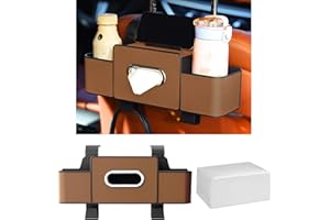 toresper Car Back Seat Organizer with Cup Holder, Car Seat Back Tissue Box and Storage Hook, Multifunctional Car Organizer for Hold Phone,Snacks, Drinks, Handbag, Compatible with Most Vehicles (Brown)