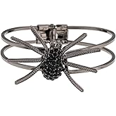 Madison Tyler Spider Hinge Bangle Bracelets | Halloween Gothic Hemetite Bracelet with Black Crystal for Women | Halloween Holiday Party Gifts