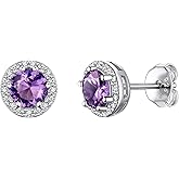 Suplight 925 Sterling Silver Birthstone Earrings Stud Round/Heart/Teardrop/Square Crystal Earrings for Women, Diamond Silver Earrings Dainty Gifts for Women Birthday Unique Minimalist Jewelry