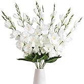 IPOPU White Gladiolus Artificial Flowers 10PCS Silk Gladiolus Flowers with Stems 30in Faux Flowers for Wedding Home Party Floral Arrangement Centerpiece Table Decoration(White)