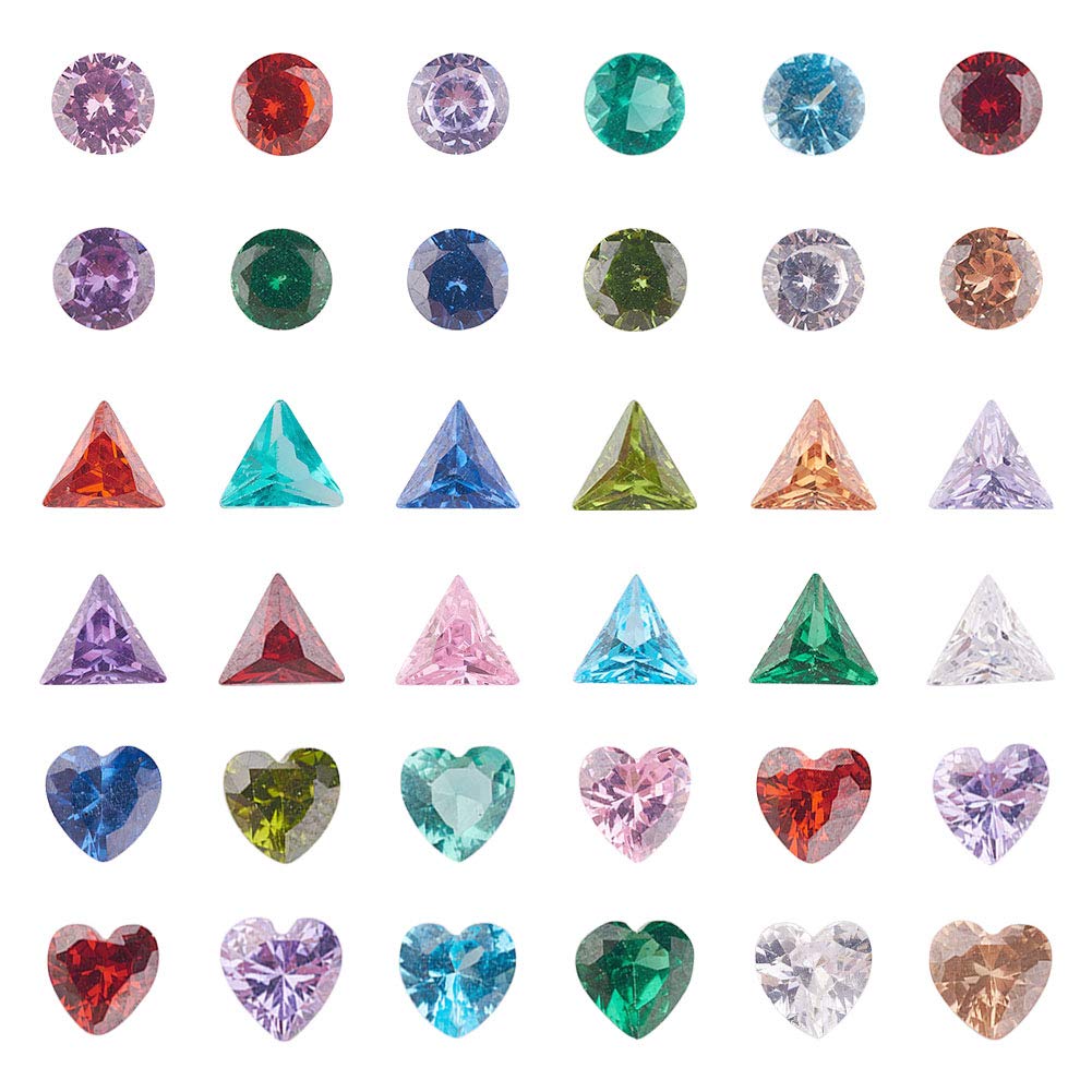 PH PandaHall 36 pcs 3 Shapes 12 Colors Cubic Zirconia Stone Loose CZ Stones Faceted Cabochons for Earring Bracelet Pendants Jewelry DIY Craft Making