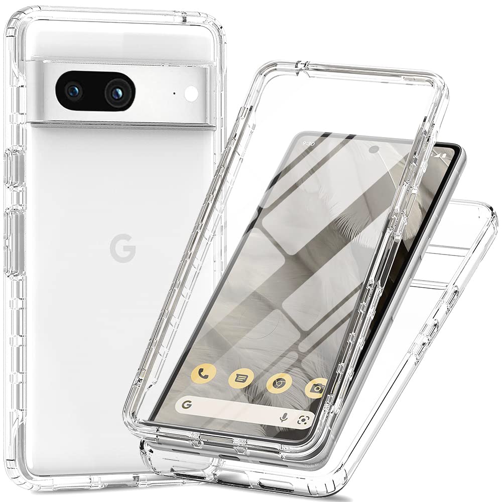 Google Pixel 7A 5G Phone Case with Built-in Screen Protector, Full Body Protective Cover Heavy Duty Anti-Scratch Shockproof Slim Silicone Bumper Clear Phone Case for Google Pixel 7A, Crystal Clear
