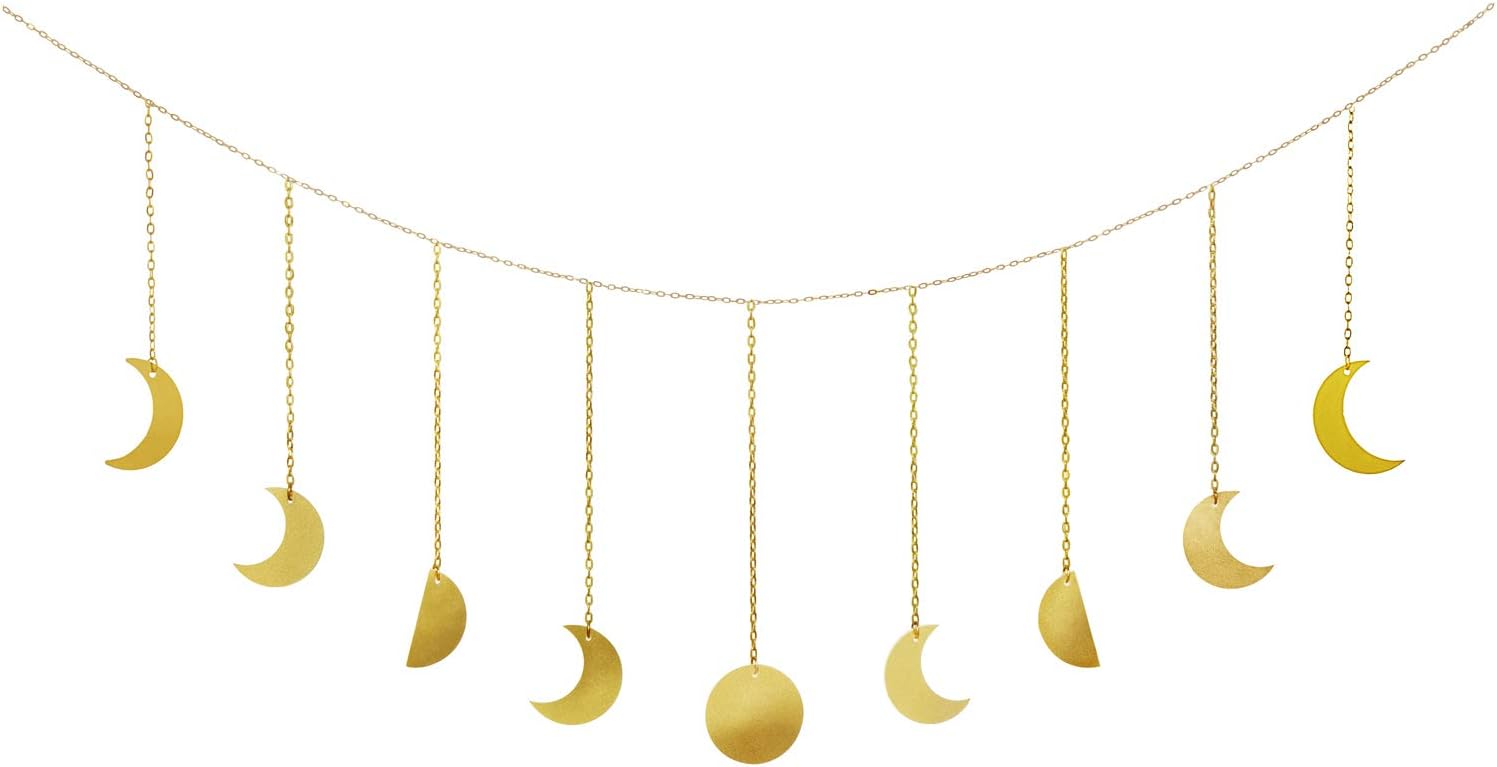 Dahey Moon Decor Wall Hanging Decorations Moon Phases Wall Art Boho Home Decor for Bedroom, Living Room, Apartment or Dorm,Gold