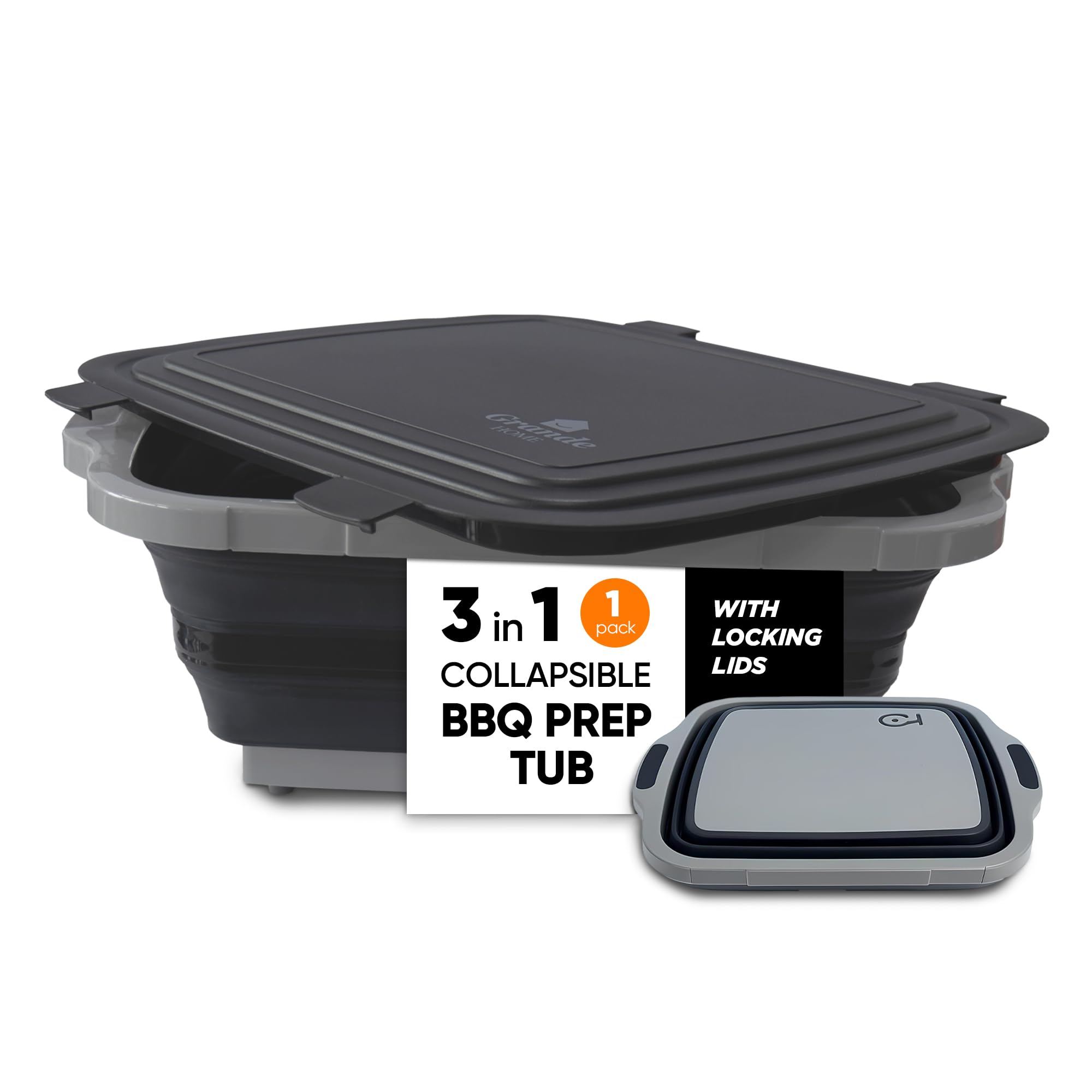 Photo 1 of BBQ Prep Tub Collapsible X-Large with Cutting Board, Locking Lid – Meal Prep Food Prep Containers with Lids for Resting Meat –3 Adjustable Height - Ideal for Camping, Picnic, Dish Basin
