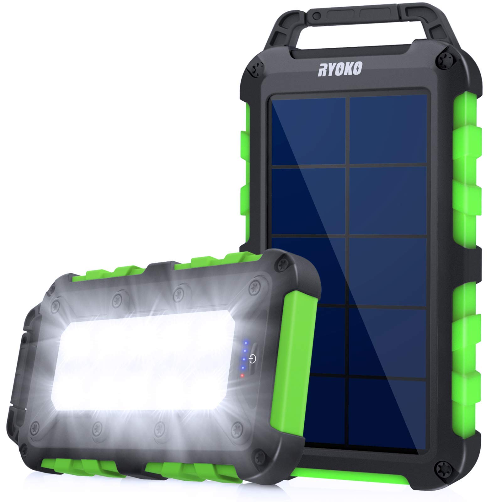 Solar Power Bank 20000mAh, PD 15W Fast Charging USB C Portable Solar Charger with 3 Outputs and 10 LED Flashlights, Fast Charging External Battery Pack for Smartphones Tablets Outdoors（green）