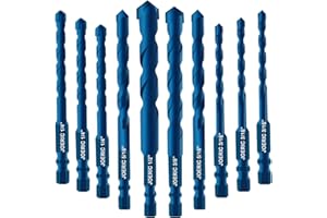 JOERIC 10PCS Blue Masonry Drill Bits, Concrete Drill Bit Ceramic Tile Drill Bit Set Tungsten Carbide Tipped Ceramic Tile Drill Bits for Concrete Brick Glass Plastic and Wood（3/16”-1/2”）