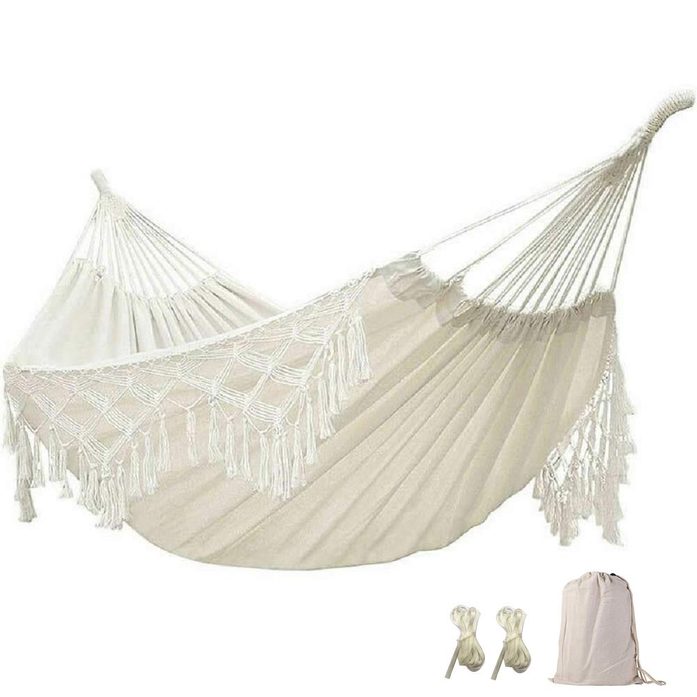 Photo 1 of Stageya Boho Hammock - Large Double Deluxe Hammock Swing Bed with Carry Bag for Outdoor & Wedding Party Decor, White (78.7)