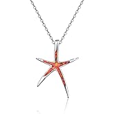 Cuoka Starfish Necklace, 925 Sterling Silver with Opal, Hawaiian Beach Nautical Ocean Pendant, Starfish Jewelry Opal Jewelry Valentine for Women Girlfriend