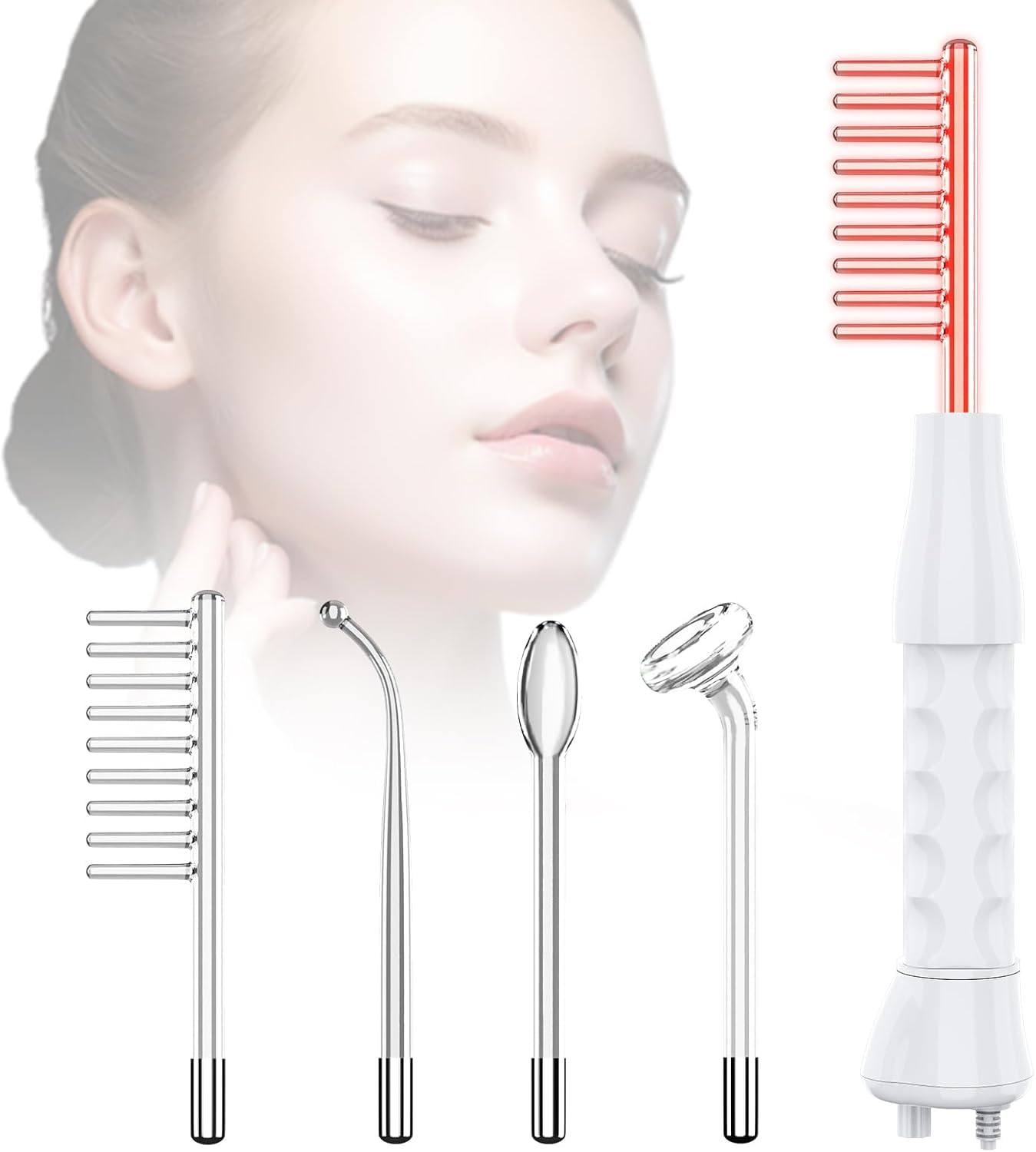 Blayram High F-requency Wand, Portable Light Therapy High F-requency Facial Skin Tightening Wand Machine, 4 Violet Glass Tubes for Acne,Wrinkle,Anti Aging,Hair （Red）