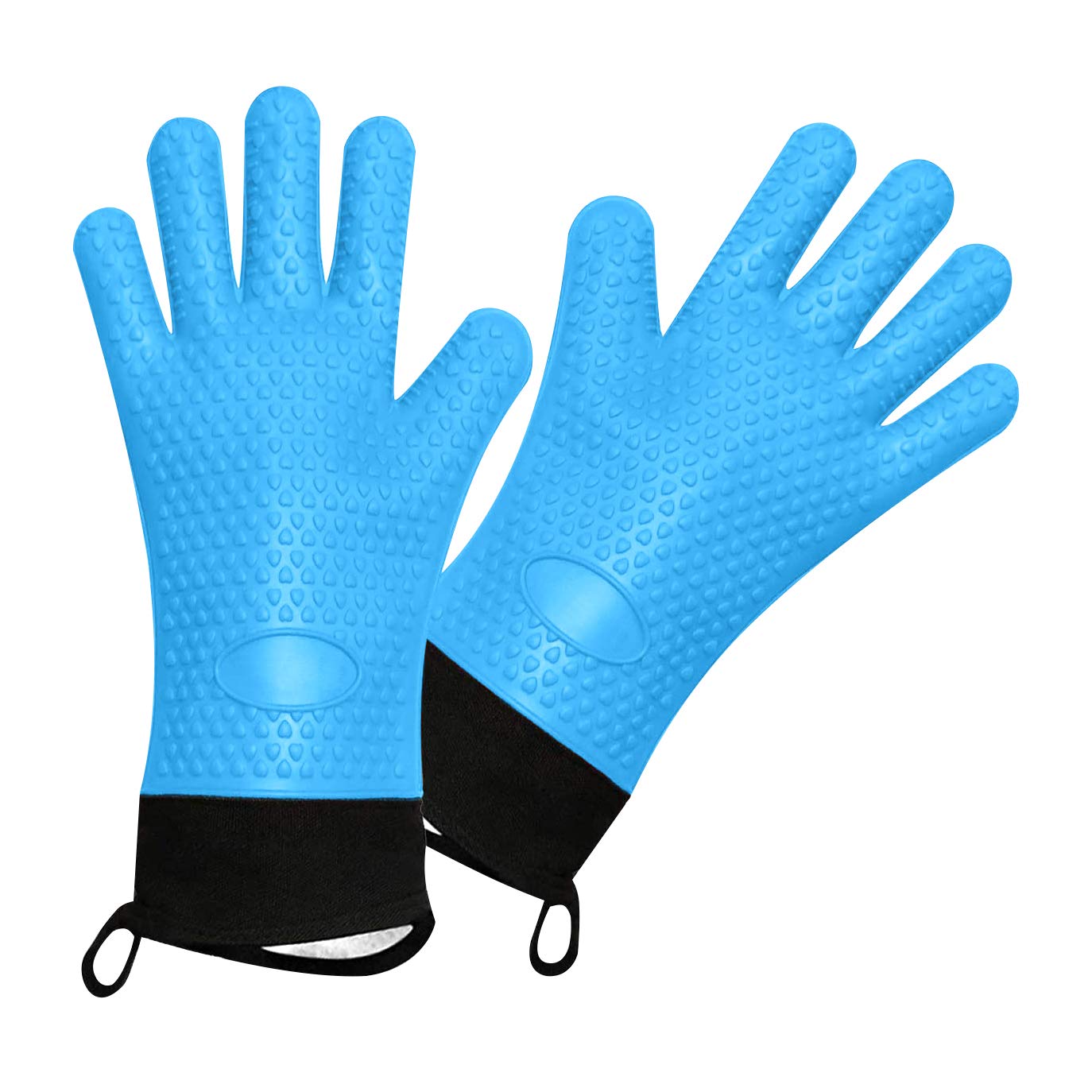 Barbecue Gloves, Barbecue Kitchen Silicone Oven Gloves, Long Waterproof Non-Slip Heat Resistant Oven Gloves for Barbecue, Cooking, Baking (Blue)