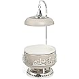Otantik Home Jiwar Chafer with Porcelain Bowl, Stainless Steel Base, Water Bowl for Even Heat, Glass Lid with Hanger, Powered Buffet Warmer for Catering (Beige & Silver, 4 Liters)