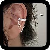 Ximdble Vintage Crystal Hoop Ear Cuff Earrings Rhinestone Cuff Earrings Long Chain Tassel Dangle Earrings Silver Cz Ear Climber Earrings Link Chain Ear Cartilage Earrings Jewelry for Women