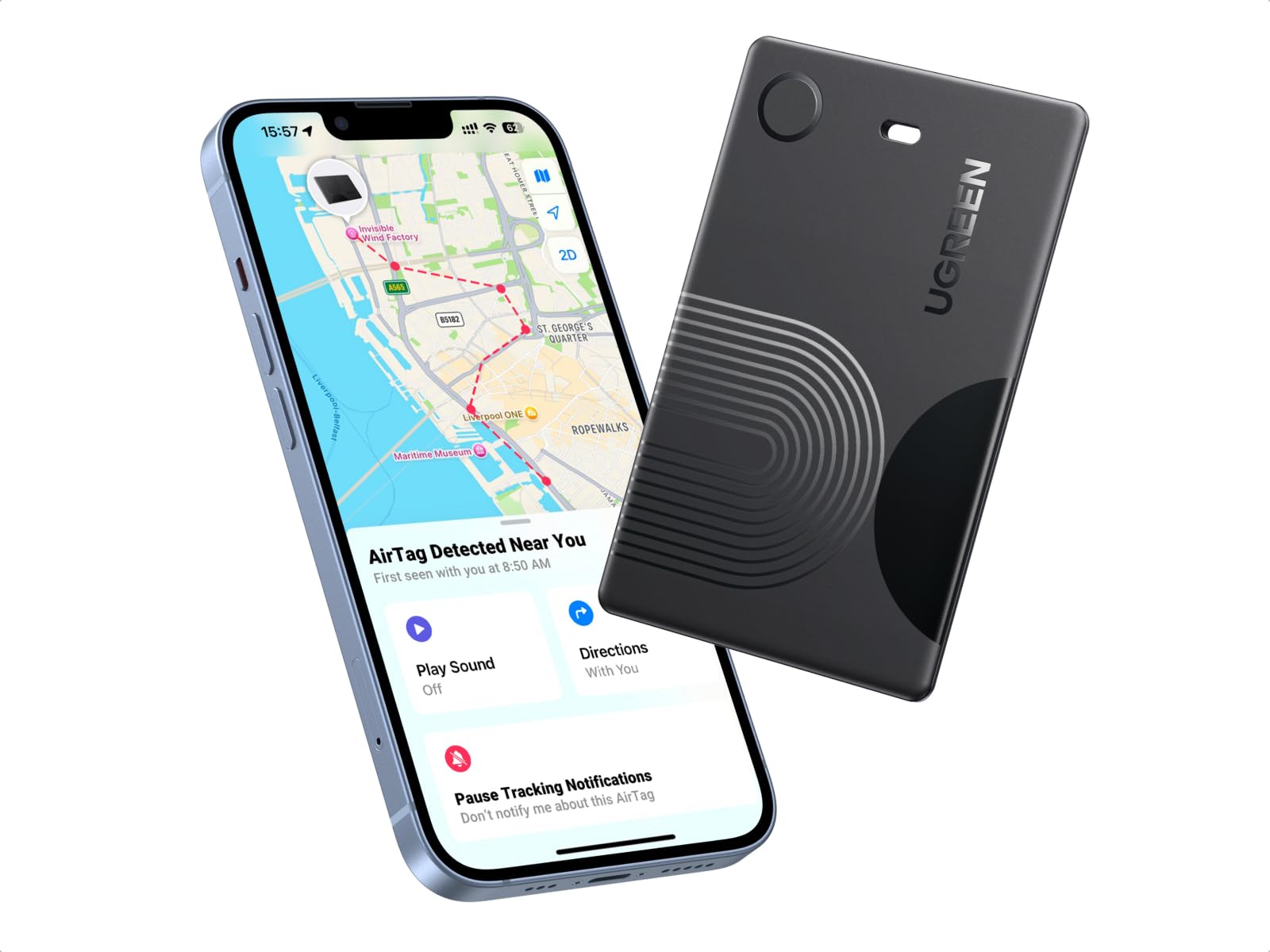 UGREEN FineTrack Slim kompatibel mit Apple Find My (nur iOS), Bluetooth Tracker Karte bis zu 7 Jahre Batterielebensdauer, 100dB Piepton, Geldbörsenfinder für Reisepass, Wallet, Rucksack (1 Pack)