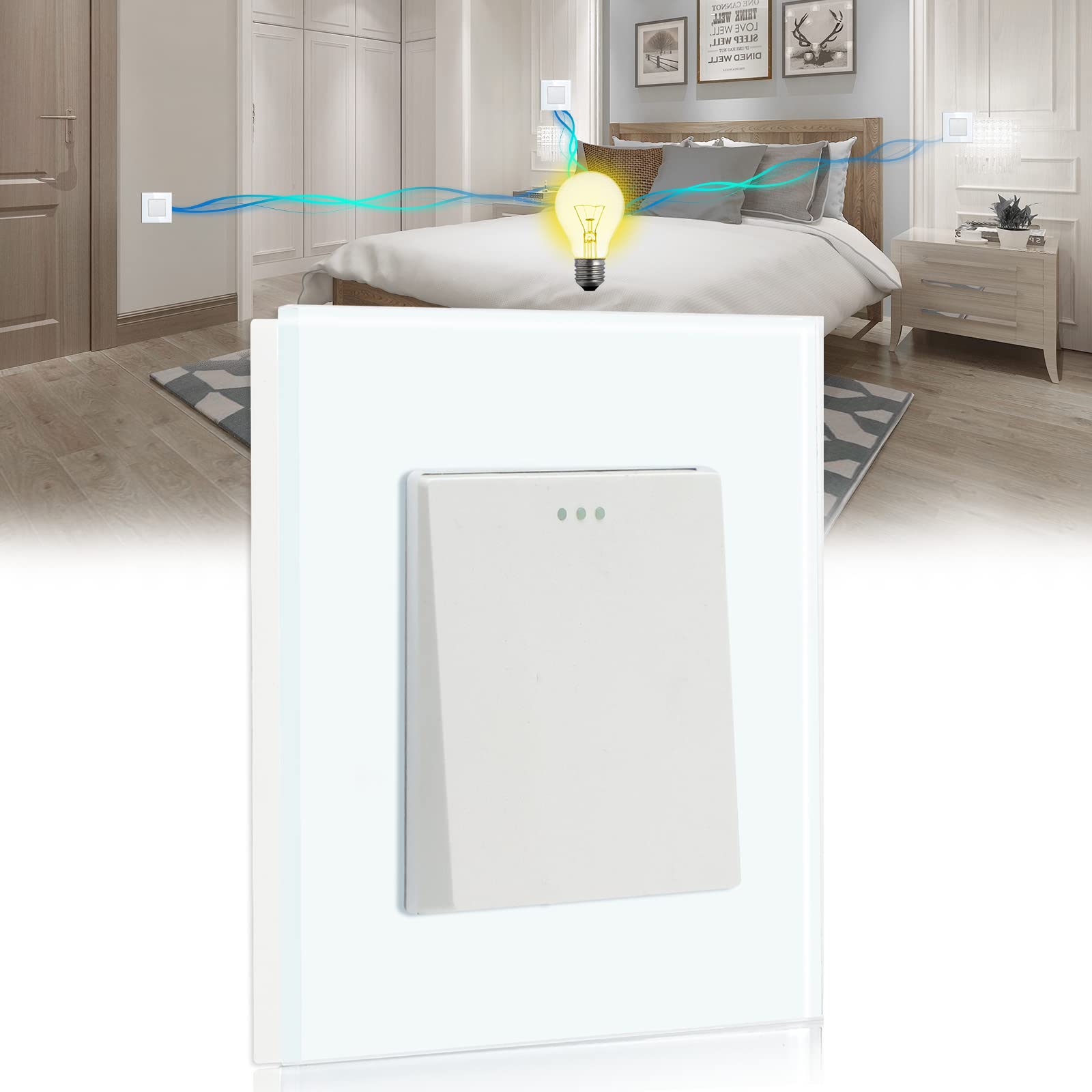 BSEED Light Switch 1 Gang 3 Way Wall Intermediate Switch,Screwless 10A Rocker Tactile Glass Light Switches,White Crystal Toggle Switch — image 1