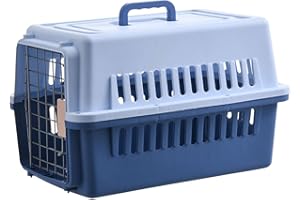 MFMEXUL Dog Travel Kennel Cage Transport Box Hard Sided Pet Carrier for Cats Kitten Trip, Blue