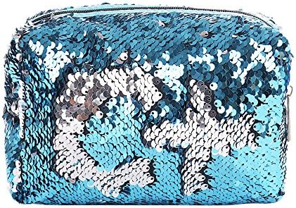Sequin Cosmetic Bag Magic Sequins Makeup Pouch Color Changing Makeup Bags Reversible Sequins Handbag (BU)