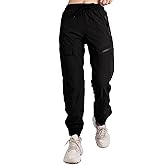Singbring Women's Athletic Hiking Cargo Joggers Pants Outdoor Workout Lightweight Quick Dry UPF 50 Zipper Pockets