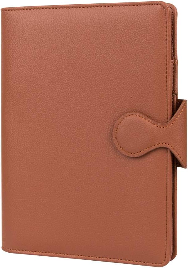 Grope PU Leather Notebook Journal Refillable for Women 6 Rings A5 Planner Binder Inserts Soft Cover Loose Leaf Travel Diary Lined Pages with Round Magnetic Buckle (Coffee Brown)