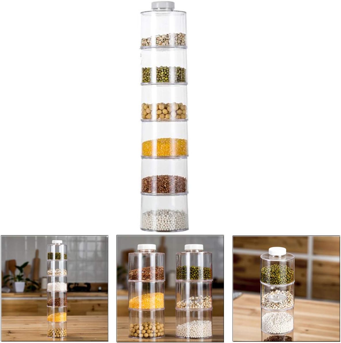 SIBY Plastic Transparent 6Pcs/Set Spice Jar Pepper Shaker Box Spice Tower Herb Kitchen Rack Condiment Bottles Transparent Rotating Seasoning Storage Organizer for Kitchen, 1Pc(Transparent)