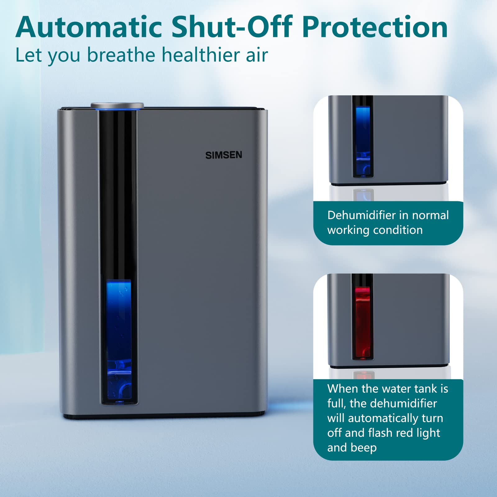 Simsen 95oz Dehumidifiers for Home, 800 sq ft Dehumidifier Reusable Filter, Small Dehumidifier with Drain Hose, Dehumidifiers for Bedroom Bathroom Basements Closet RV