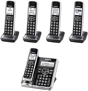 Panasonic KX-TG885SK ( 5 Handset ) Cordless Phone with Answering System, DECT 6.0 Technology Link2Cell Bluetooth Enabled, Talking Caller ID (Renewed)