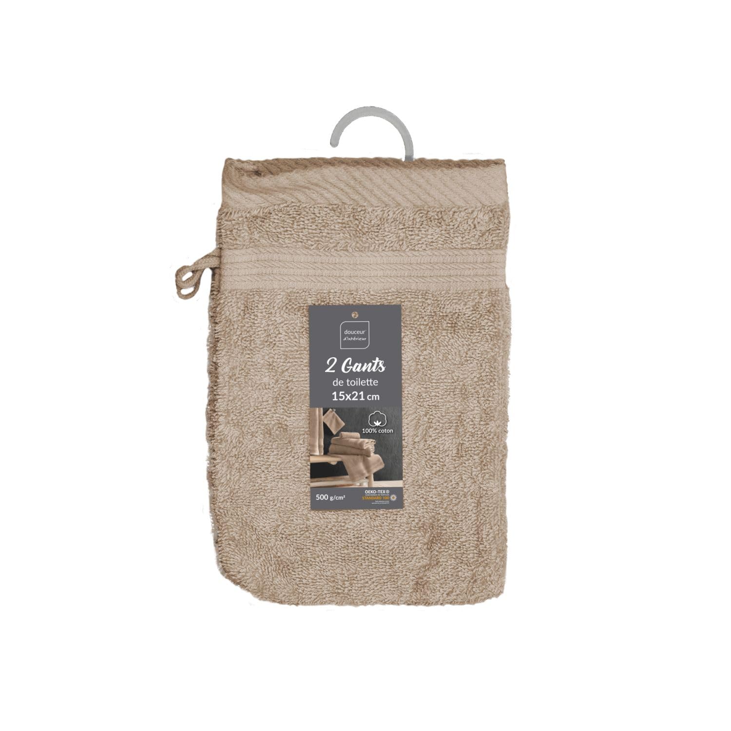 Douceur d'Intérieur 2 washcloths, taupe, 15 x 21 cm — image 1
