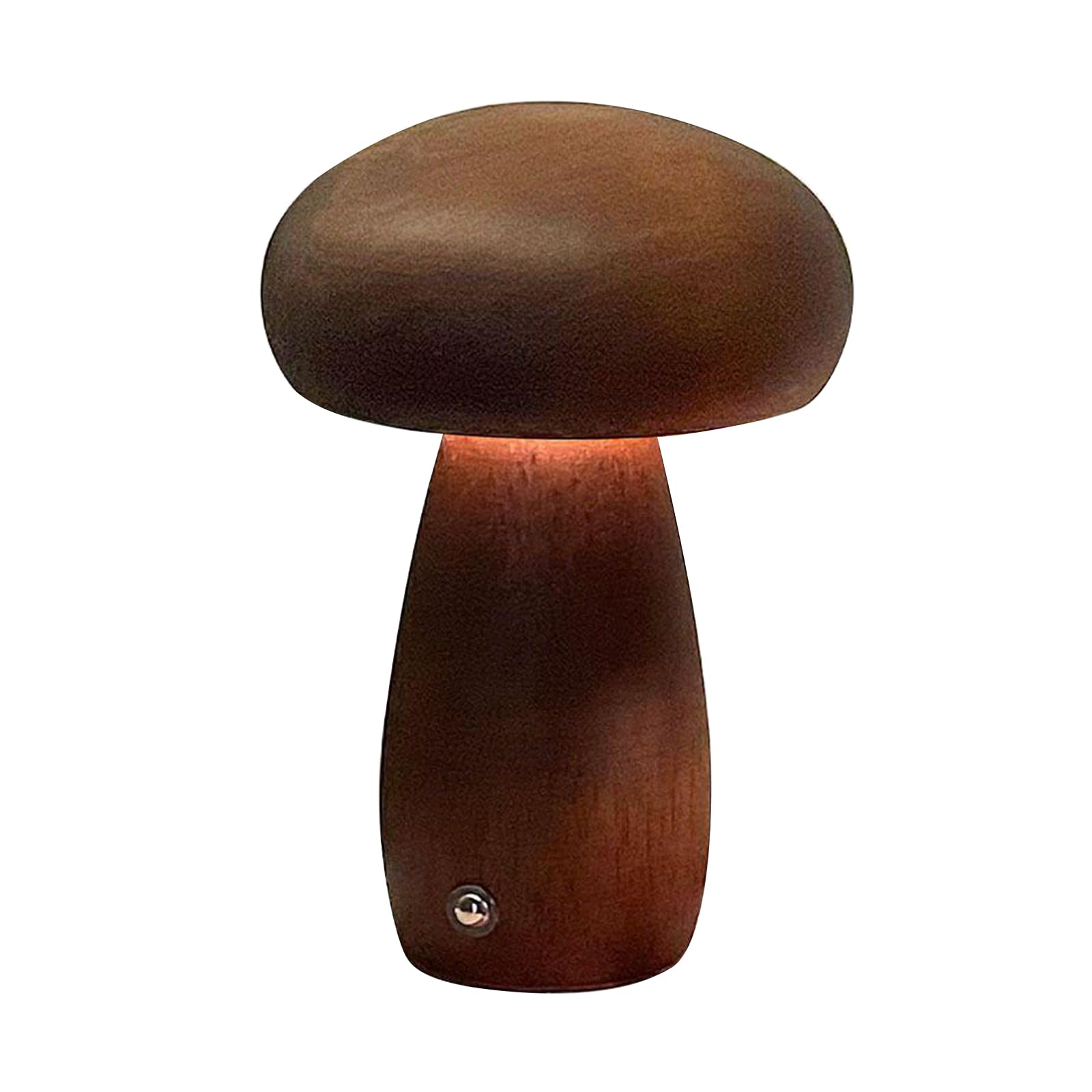 Wooden Mushroom Night Light, Cute Small Mushroom Desk Lamp, USB Rechargeable Mushroom Bedside Table Lamp, Adjustable Night Light for Bedroom Home Decor (Walnut Color,Large)
