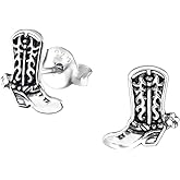 925 Sterling Silver Cowboy Boot Stud Earrings, Sold as a Pair