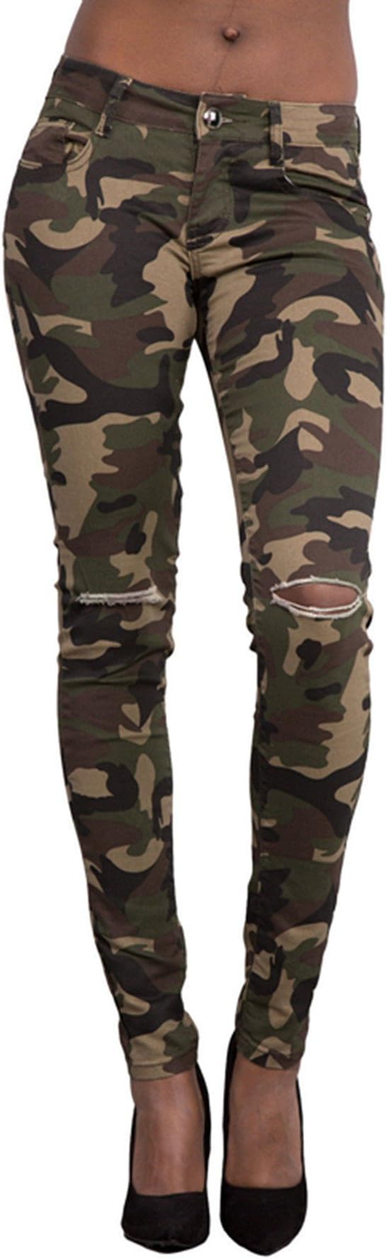 Taiduosheng Women Army Military Camouflage Trouser Soft Pants Knee-Cut Leggings