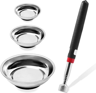 GLARKS 4Pc Magnetic Tool Trays w/ Pickup Stick Set 3" 4" 6" Round Bowls 10lb